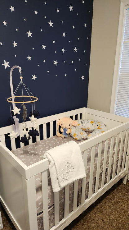 Handmade Moon and Stars Baby Mobile for Crib | Nursery Decoration Ideas | Felt Baby Mobile for Standard and Mini Cribs