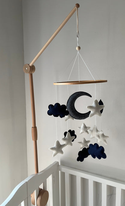 Handmade Moon and Stars Baby Mobile for Crib | Nursery Decoration Ideas | Felt Baby Mobile for Standard and Mini Cribs