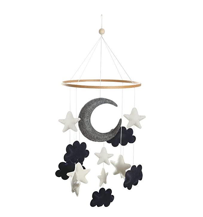 Handmade Moon and Stars Baby Mobile for Crib | Nursery Decoration Ideas | Felt Baby Mobile for Standard and Mini Cribs