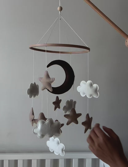 Handmade Moon and Stars Baby Mobile for Crib | Nursery Decoration Ideas | Felt Baby Mobile for Mini Cribs