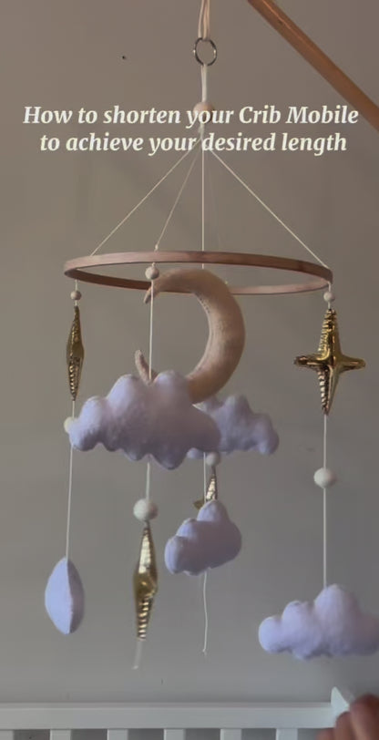 Handmade Moon and Stars Baby Mobile for Crib | Nursery Decoration Ideas | Felt Baby Mobile for Mini Cribs